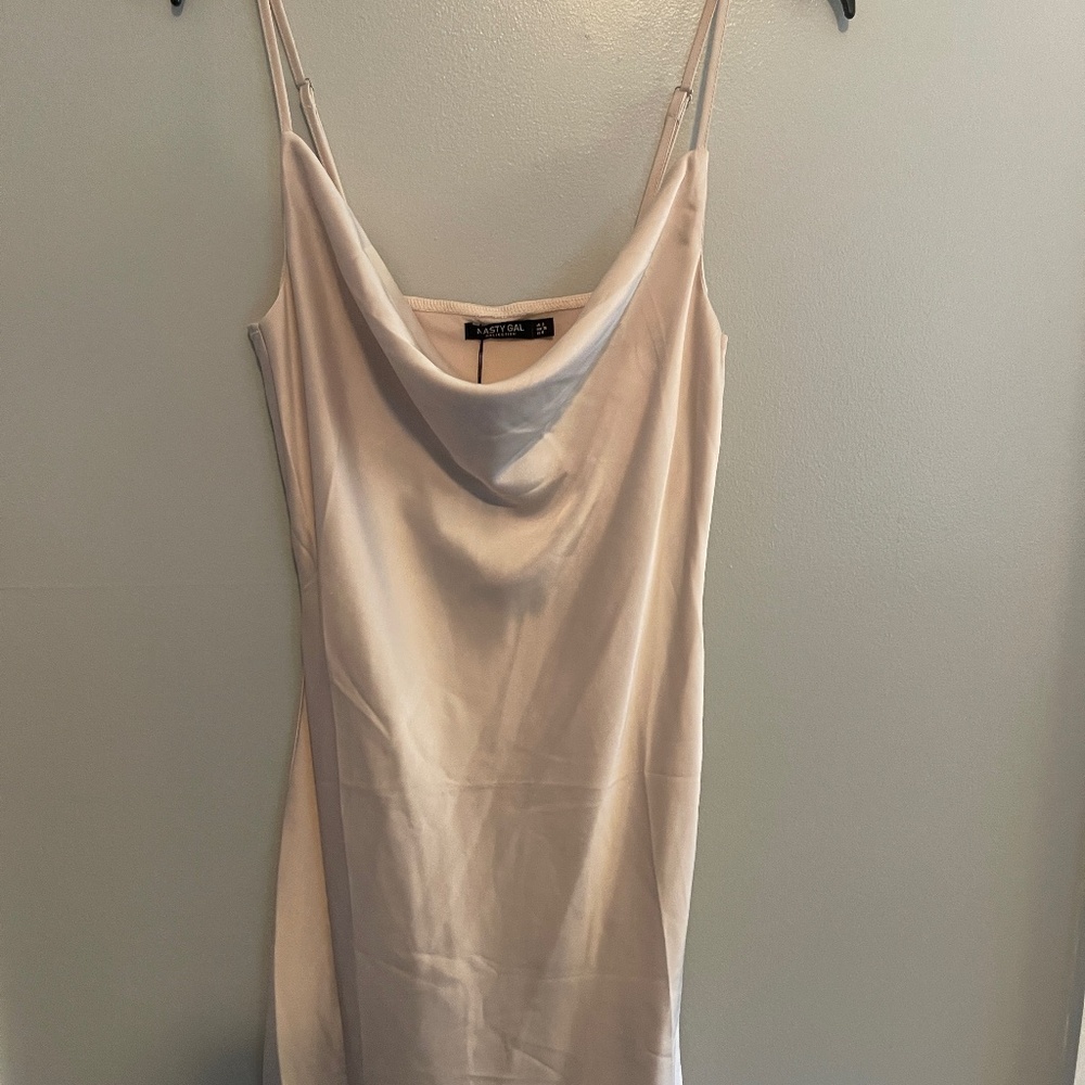 Nastygal Biege Silky Cowl Neck Mini Dress